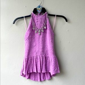 Patrons of Peace Lavender with White Polkadots Stretchy Halter Blouse